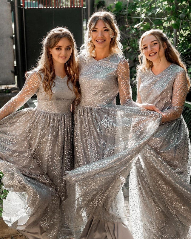 Sparkly Silver Bridesmaid Dresses Long ...